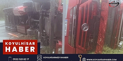 KOYULHİSAR'DA TIR DEVRİLDİ : 1 YARALI